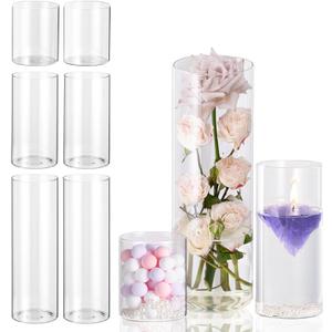 6pcs Clear Glass Cylinder Vases for Centerpieces, 4,8,12 Inch Tall Clear Flower Vases Wedding Decorations, Glass Hurricane Candle Holder for Table Shelf, Floral Vase Bulk for Home Decor