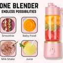 Portable Glass Blender Cup, Electric USB Mini Juicer Blender for Shakes and Smoothies, 500ml, 12 Stainless Steel Blades, Rechargeable, Lightweight, Black, Ideal for Travel & Gym (Blue)