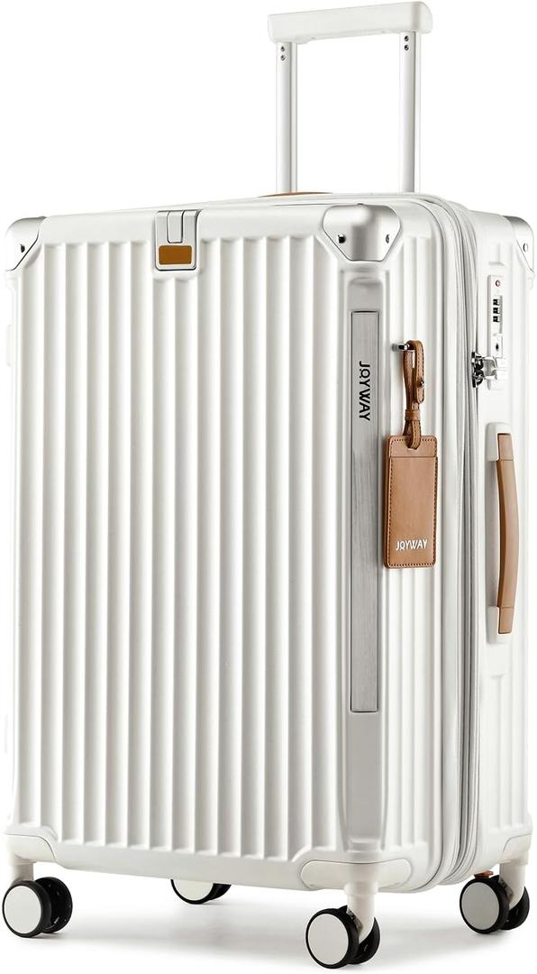Joyway Carry On Luggage, 24 IN Expandable Suitcase with Smart Cup Holder, Hardside Checked with TSA Lock Spinner Double Wheels, White