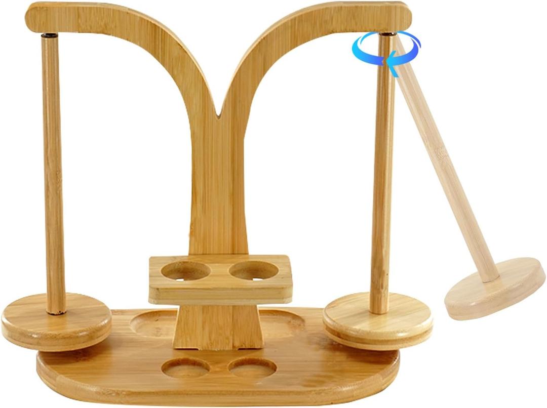 Yarn Holder for Crocheting, Upgrade Wooden Yarn Spinner with Double Spindles, Crochet Yarn Holder for Accessories Storage Attachment, Perfect for Crocheting and Knitting Projects (Double Natural)