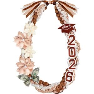 Lyrow 50'' 2026 Graduation Lei Double Braided Strands Graduation Ribbon Leis with 4 Satin Flowers Congrats Graduates Money Leis Class of 2026 Gift for Men Women