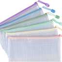 Tamaki 6 Pack Mesh Pencil Pouch Waterproof Bags Plastic Zipper Pouch A6 Size for Classroom Organization School Office Supplies (Macaroon, A6)