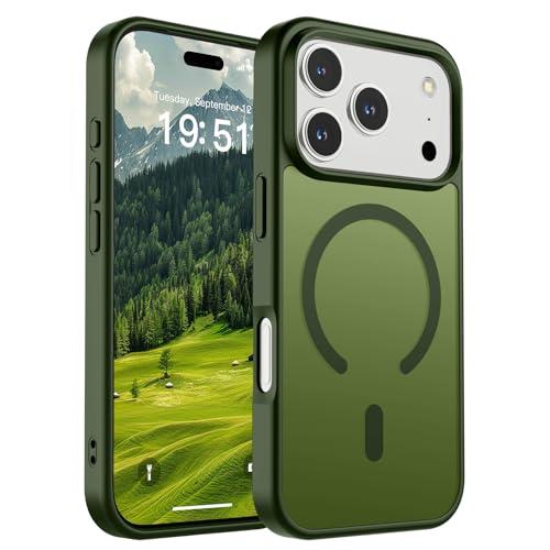 Magnetic for iPhone 17 Pro Case (Compatible with MagSafe)(Military Grade Drop Protection) Translucent Matte Shockproof with Anti-Fingerprint Phone Cover,Cangling Green