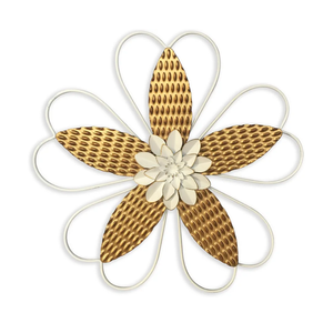 Metal Flower Wall Art Decor, 14" Rustic Modern Antique Floral Sculpture, Distressed Iron Wall Hanging Home Decoration Accent Artworks for Indoor Kitchen Bedroom Living Office Outdoor Garden Pati