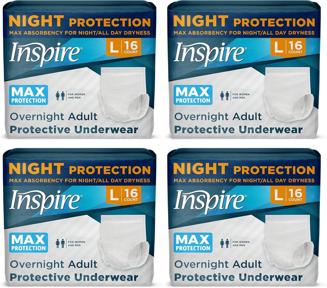 Inspire Adult Diapers Women or Men - MAX Absorbency | Our Most Absorbent and Dry, Incontinence Underwear for Women or Men | Leak Proof Diaper Overnight or Daytime for Heavy (Large (64 Count))