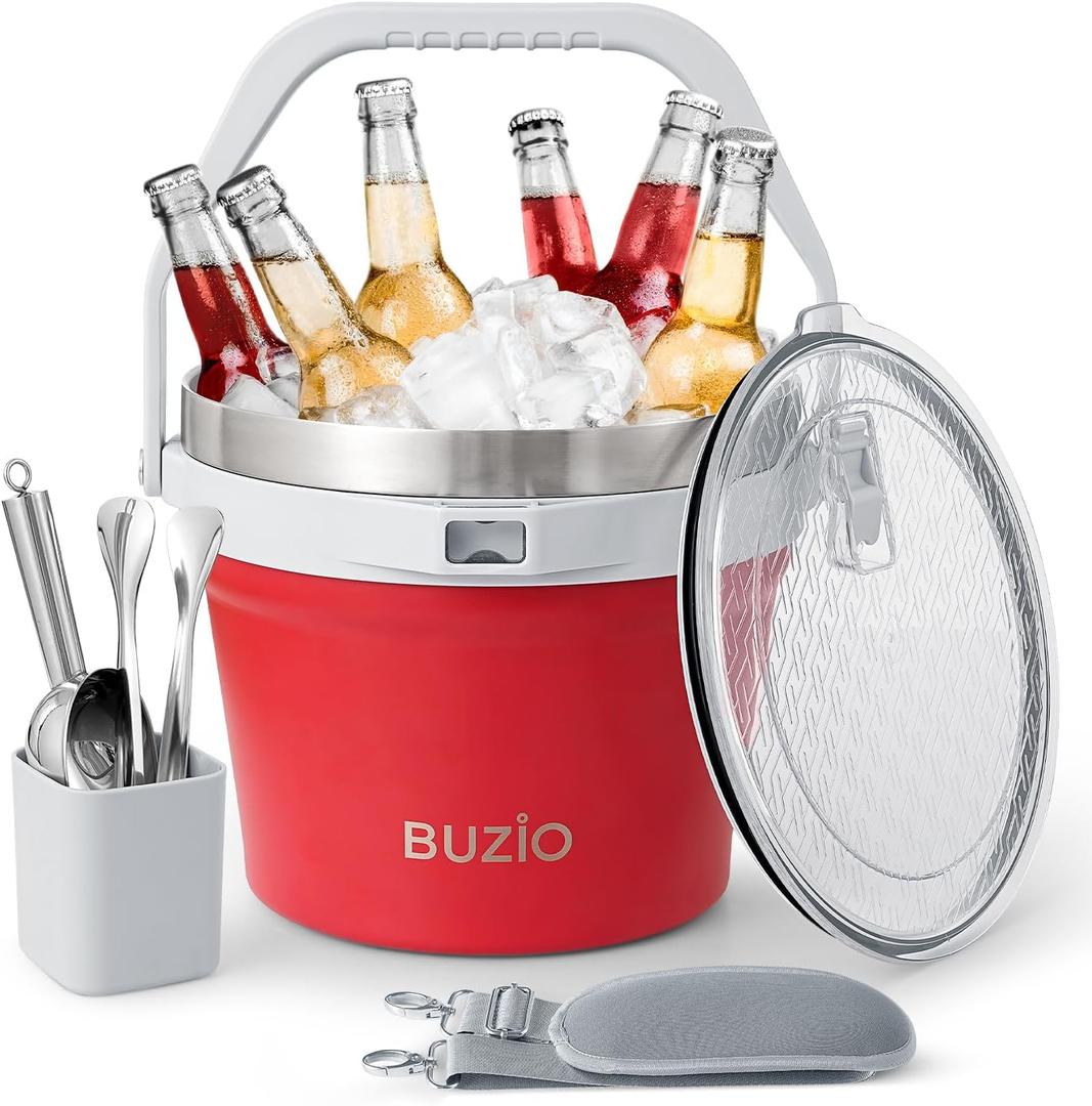BUZIO 7.4 Qt/7 L Double Wall Insulated Ice Bucket with Lid Scoop & Tongs