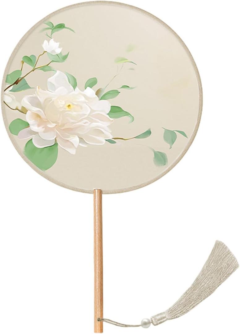 Handhelds Chinese Fan Classical Tassels Chinese Inks Painting Fan Florals Pattern Round Silk Fan (Q)
