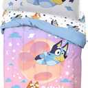 Jay Franco Bluey & Bingo Toddler Comforter Set - 4 Piece Bed Set Includes Sheet Set & Pillow Covers - Super Soft Clouds & Stars Kids Bedding