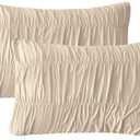 QSH Ruched Pillow Covers King Size,2 Pack 20"x36" Pillow Sham,Shabby Boho Chic Decorative Bed Pillow Shams King Linen Feel Ultra Soft and Luxury Microfiber Pillowcases Set