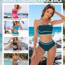 Urchics High Waisted Bikini Sets for Women Color Block Sporty Two Piece Swimsuits Straps Modest Bathing Suits (Blue, XL)