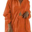 Fixmatti Women 2 Piece Outfits Long Sleeve Button Down Blouse and Shorts Sweatsuit Sets (Small, Orange)