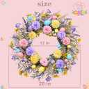Easter Wreath 20 Inch Easter Wreaths for Front Door with Colorful Eggs Yellow Daisy Purple Lavender and Green Leaves Egg Wreath for Porch Window Farmhouse and Party Decoration