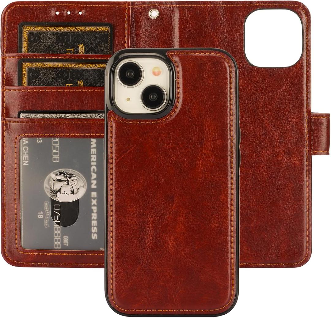 Bocasal Detachable Wallet Case for iPhone 15 RFID Blocking Card Slots Holder Premium PU Leather Magnetic Kickstand Shockproof Wrist Strap Removable Flip Protective Cover 5G 6.1 inch (Brown)