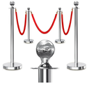 4PCS Silver Stanchions Posts with 3PCS 5 ft Red Velvet Rope, Red Velvet Rope Stanchion Set Crowd Control Barriers, Stanchions and Velvet Ropes Red Carpet Poles for Party Supplies