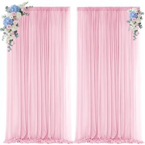 VOK Light Pink Backdrop Curtains for Parties, Chiffon Photo Backdrop Drapes 2 Panels 5x10FT Sheer Outdoor Curtain for Wedding Ceremony Birthday Party Decoration(Light Pink,10ft x 10ft)