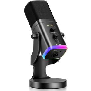 Facmogu XLR/USB Dynamic Microphone for Streaming Podcasting, YU8 RGB Light Gaming Streaming Mic with Desktop Stand, Gain Knob, Mute Button, Headphone Jack, PC Gamer Mic w/Echo Control for PS4/PS5