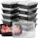 FULIGN 24 oz Meal Prep Containers With Lids Reusable 150 Pack Extra-thick Plastic Food Storage Black Disposable To Go Lunch Box BPA Free Stackable Microwave Dishwasher Freezer Safe