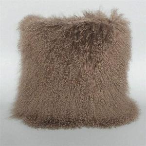 Lamb Fur Throw Pillow Cover Real Fur Sheepskin Throw Square Cushion Fluffy Curly Wool Soft for Living Rooms 20X20in (Khaki)