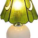 Tiffany Style Stained Glass Mushroom Table Lamp, Cute Small Bedside Night Light for Bedroom Living Room, Unique Aesthetic Home Decor Gift for Girls Women Birthday (Green)