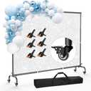 10x7.5ft Backdrop Stand with Wheels, Heavy Duty Back Drop Adjustable Photo Backgound Support Kit, Moveable Banner Frame for Parties/Photography/Wedding/Studio