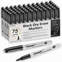 Dry Erase Markers Black, Fine Tip, 75 Pack Low-Odor Whiteboard Marker Pens, Home School Supplies, Office Series
