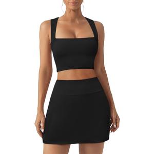 2 Piece Tennis Dresses for Women Mini Skirt Set Athletic Dress Square Neck Top Built in Bra Workout Skort with Pockets Medium 2 Piece Tennis Dresses for Women Mini Skirt Set Athletic Dress Square Neck Top Built in Bra Workout Skort with Pockets Medium