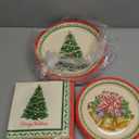 Gatherfun Christmas Party Supplies Kit, Serve 50, Christmas Tree Disposable Dinnerware Includes: Paper Dinner Plates, Dessert Plates, and Napkins, Great for Merry Christmas Party Decorations