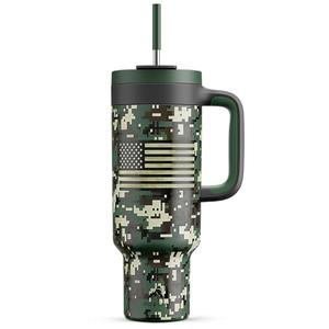 50 oz Camo Tumbler with Handle, 2-in-1 Straw and Sip Lid, Leakproof, Dishwasher Safe, Insulated Stainless Steel Travel Coffee Mug, Keeps Cold for 34 Hours, Fits in Car Cupholder (Woodland Flag)