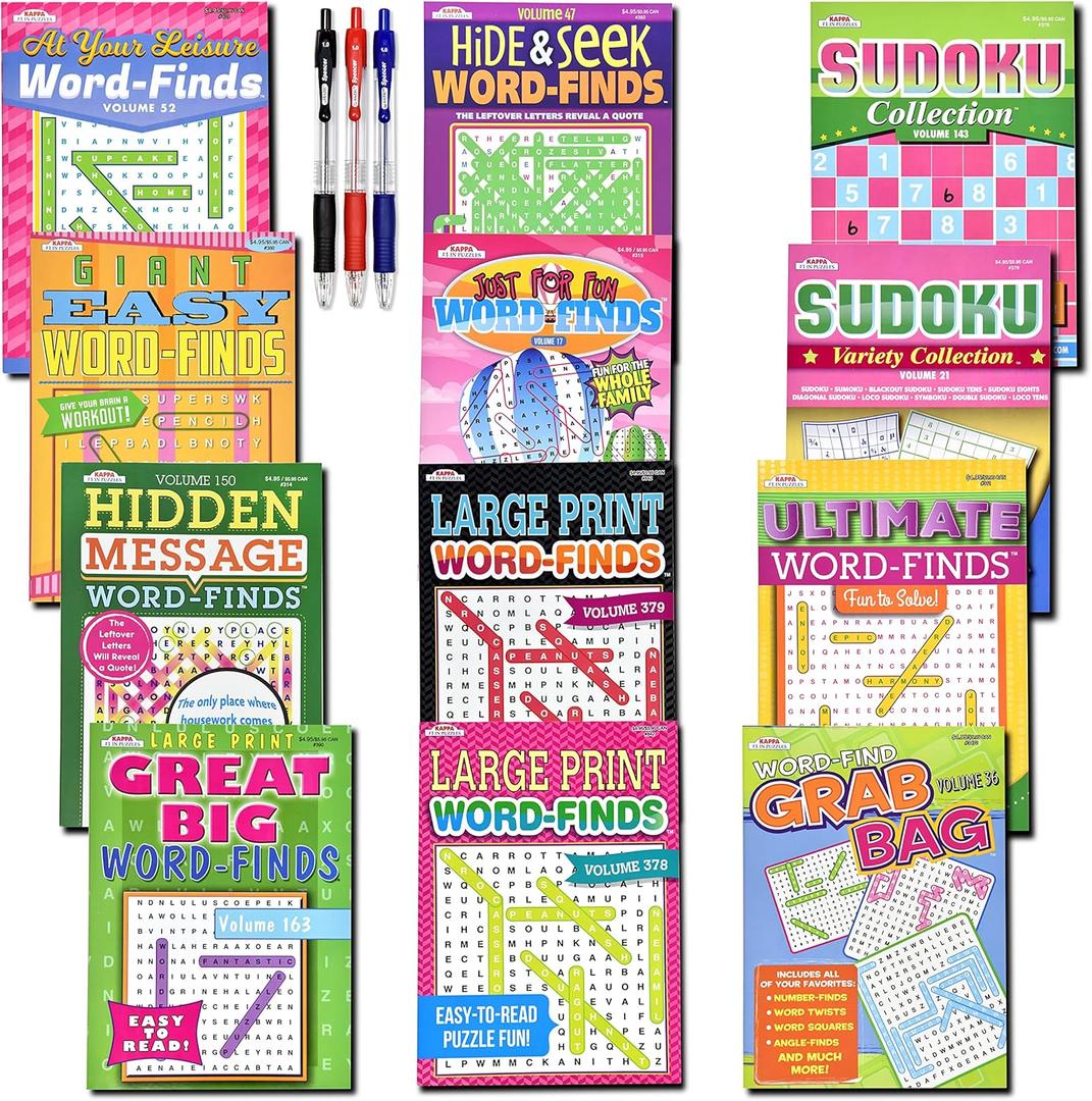 4 x 12-Pack 950+ Sudoku Book, Sudoku Puzzles for Adults, Large WordSearch Puzzle for Adults, Aging Seniors Brain Stimulation Activity Book (Variety Pack Bulk), Paperback - Large 8x10