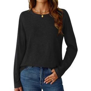GKBK Long Sleeve Shirts for Women Crew Neck Basic Tops Casual Loose Fitted Fall Clothes 2025 (Black), Medium