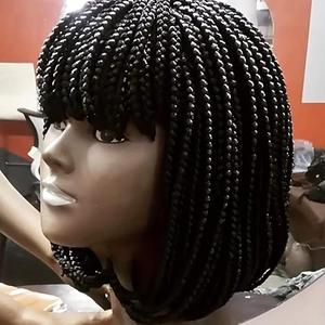 Czrleaty Box Braid Wig Synthetic Short Bob Wig Box Braided Wig with Bangs Cornrow Braided Wigs for Black Women (10 inches, Black)