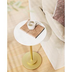 Masupu Drink Table, Round Side Table for Small Spaces, Pedestal Side Table, Small End Table with Metal Base, for Living Room, Bedroom, Bathroom, White Gold