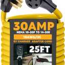 25ft 10-30P to 14-50R EV Charger Adapter Cord Compatible with NEMA, 30 Amp Dryer to 50 Amp EV for Level 2 Charging, Only for 3 Prong Old Dryer Outlet, STW 10 AWG with Handle, ETL Listed