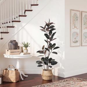 Artificial Rubber Tree 5FT Tall Faux Plants Indoor Artificial Trees Potted - Fake Tree with White Planter Large Floor Plant for Home Office Room Outdoor Decor