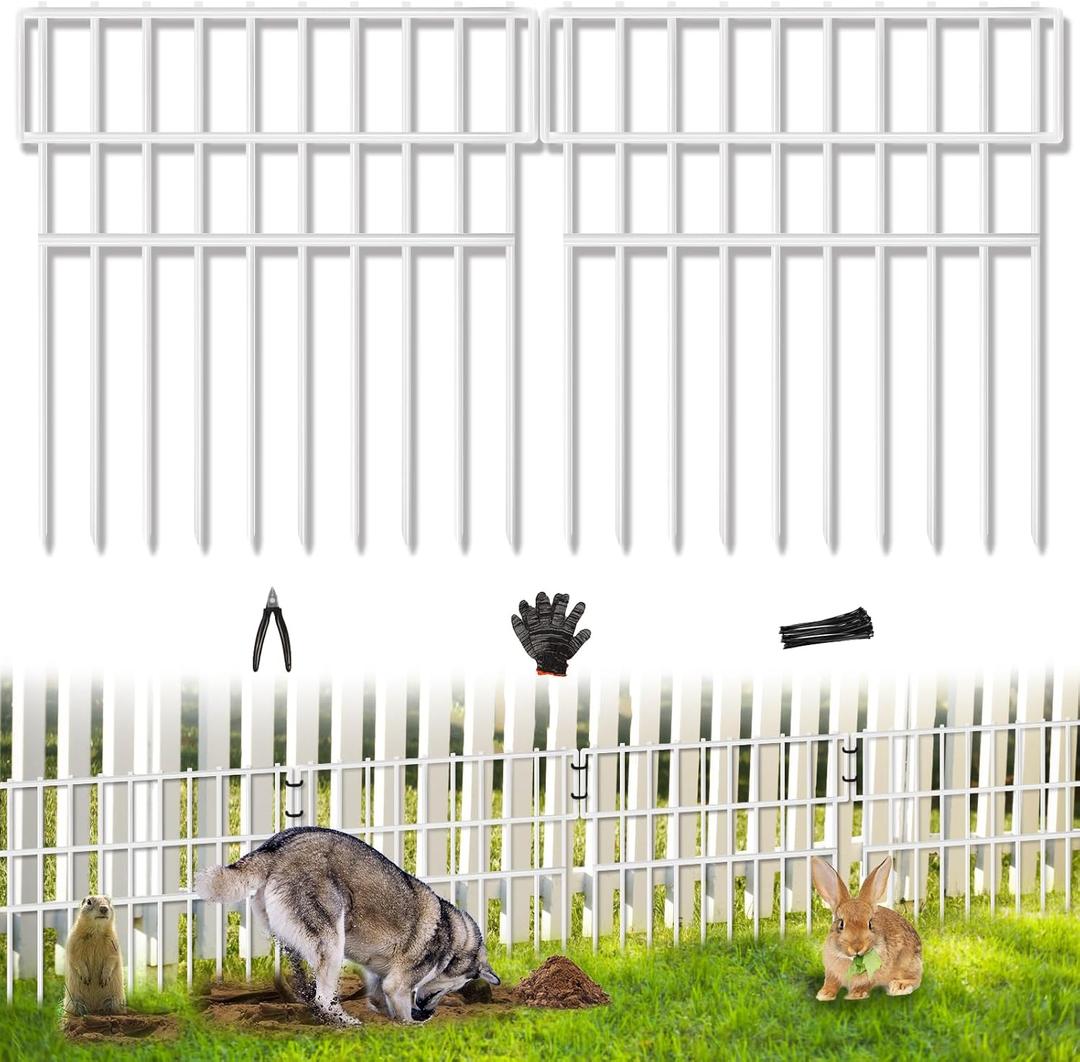 39.5ft(L) X 13 in (H) Animal Barrier Fence, 28 Panels No Dig Fence for Dogs, 1.52IN Gap Anti Digging Dog Barrier, Rustproof Metal Garden Edging Border Defense for Outdoor, Yard, Lawn, White