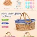 Easter Basket with Grass, 12 Plastic Eggs and Bunny Charm, Medium Oval Wicker Picnic Gift Basket with Lined Interior for Kids Egg Hunt, Candy, Toys, Spring Decor and Table Centerpieces, Blue Gingham