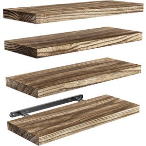 AMADA HOMEFURNISHING Floating Shelves, Paulownia Wood Wall Shelves for Bathroom/Living Room/Bedroom/Kitchen/Home Office, Natural Wood Floating Shelf for Home Storage & Organization, Set of 4, AMFS40BN (Brown)