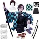Full Set Men Anime Cosplay Costume For Tanjiro Party Role Costume Kimono Outfit Including Shoes Wig Sword (Large)