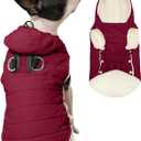 Vecomfy Fleece Lining Dog Hoodie with Harness Built in,Extra Warm  Dog Jacket in Winter Doggie Coats with Drawstring Hooded,Red L