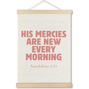 MHJFERGV Pink Christian Wall Art Poster, His Mercies Are New Every Morning Bible Verse Scripture Canvas Wall Decor for Girls Bedroom Church Prayer Room, 12x16 Inches