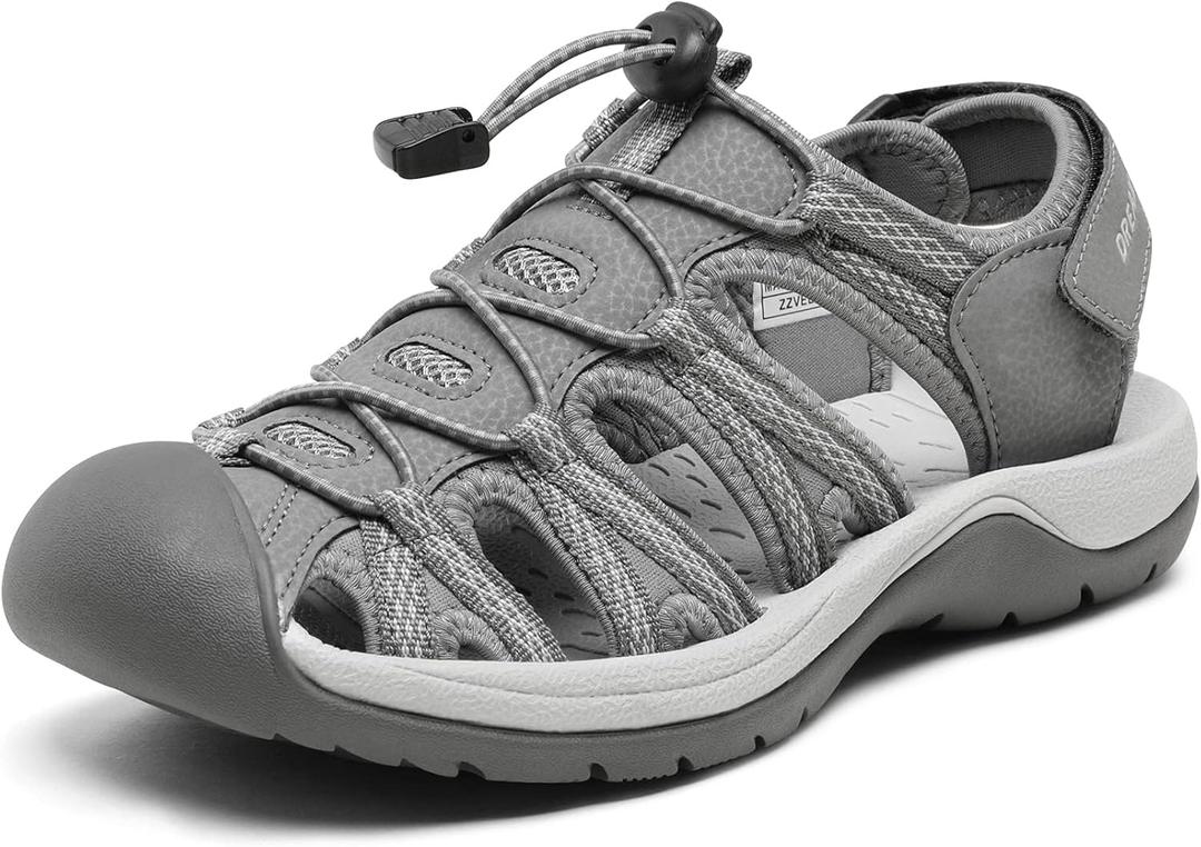 DREAM PAIRS Womens Closed Toe Hiking Summer Outdoor Sport Athletic Sandals (9, Grey)