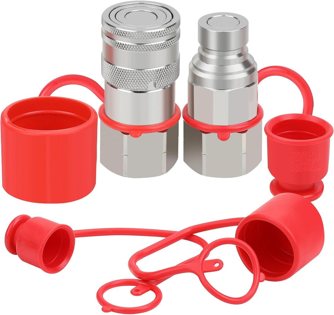 3/4 NPT Skid Steer Hydraulic Couplers, Bobcat Flat Face Quick Connect Fittings with 2PCS Dust Covers