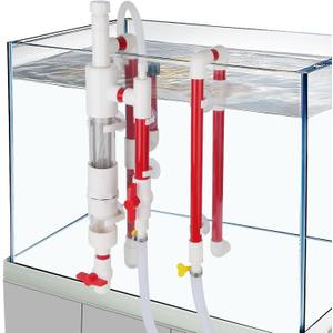 hygger Aquarium Overflow Filter with Waste Collection Separator, External Hanging Filter Accessory, Fish Tank Siphon Filtration System for Saltwater Freshwater Tank Greater Than 15 in Height (Red)