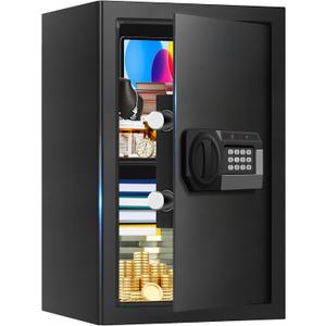 3.4 Cub Large Safes for Home Use Fire and Water Proof, Anti-Theft Digital Security Safe Box with Electronic Keypad and Key, Fire Proof Safe for Home Documents Firearm Medicine Money Valuables