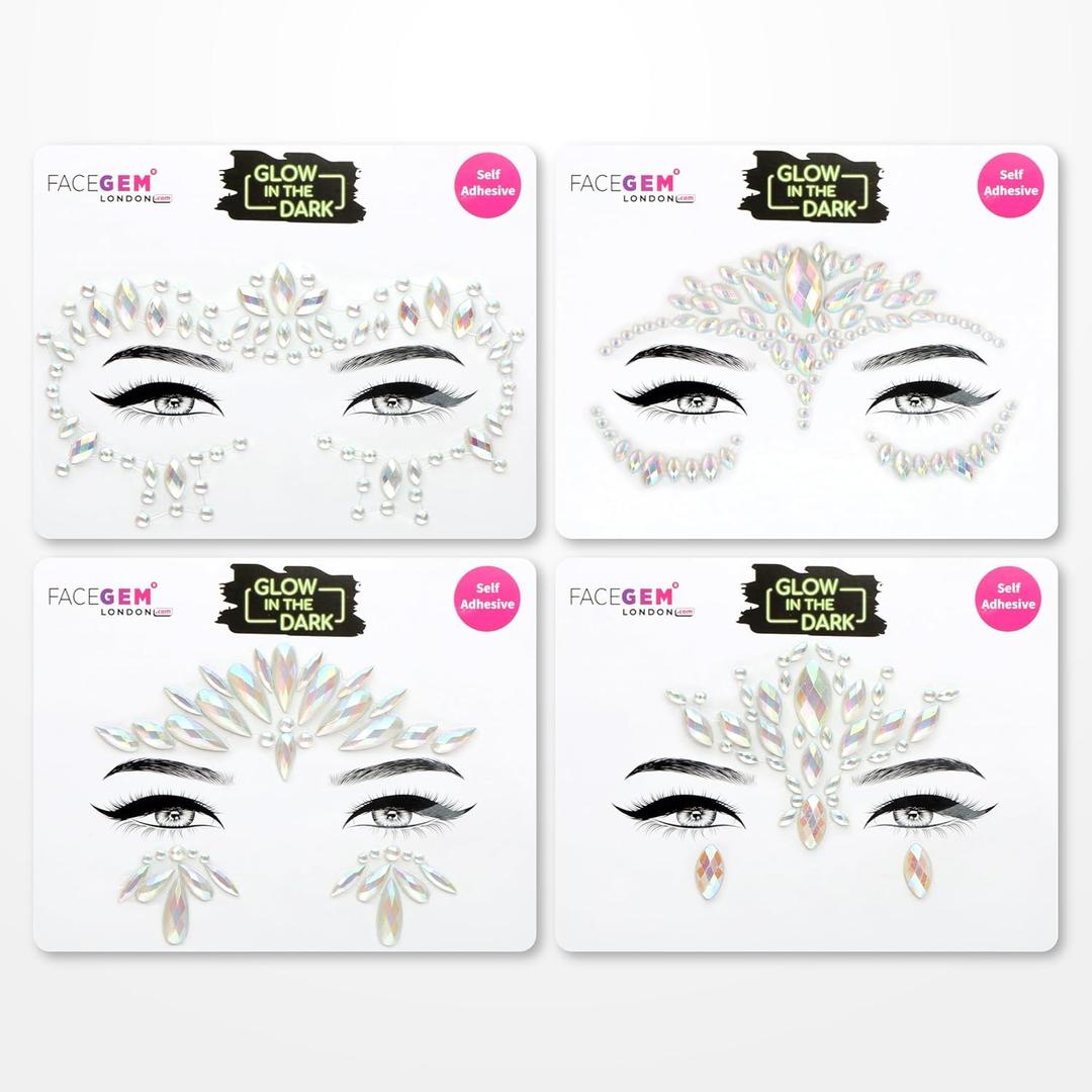 Face Gems Adhesive Glitter Jewel Tattoo Sticker Festival Gems Rave Party Body Make Up (GLOW IN THE DARK)