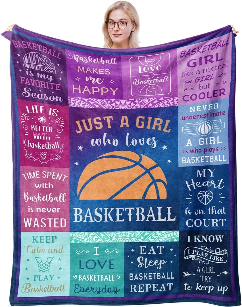 Solzien Basketball Gifts for Girls, Christmas Birthday Gifts for Basketball Lovers/Team, Soft Throw Blanket 60"x50"