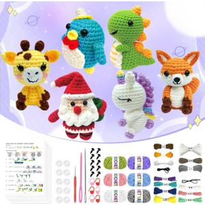 ZSDSZDZY 6Pcs Crochet Kit for Beginners, DIY Craft for Adults and Kids, Great Gife for Crochet Lovers, Crocheting Animal Kits with Step by Step Videos,Yarn,Crochet Hook,Birthday, Holiday Gift
