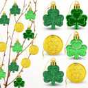 48pcs St Patricks Day Decorations Shamrock Ornaments and Gold Coins for Tree, Good Luck Clover Coins Hanging Decorations for Home School Office Irish Festival Party Supplies, 4 Style