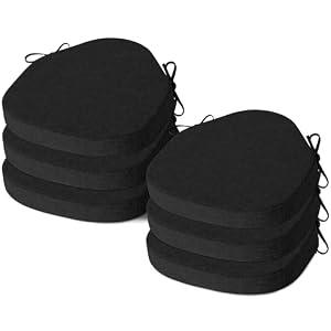 AddGrace Chair Cushions for Dining Chairs Set of 6 Windsor Kitchen Chair Cushions with Removable Textured Cover and Non Slip Bottom Indoor Chair Pads with Ties and Foam (16.5x15.5 Inches Black)