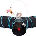 Tempcore Pet Cat Tunnel Tube Cat Toys 3 Way Collapsible, Tunnels for Indoor CatsKitty Bored Peek Hole Toy Ball Cat, Puppy, Kitty, Kitten, Rabbit, Small, Black & Blue